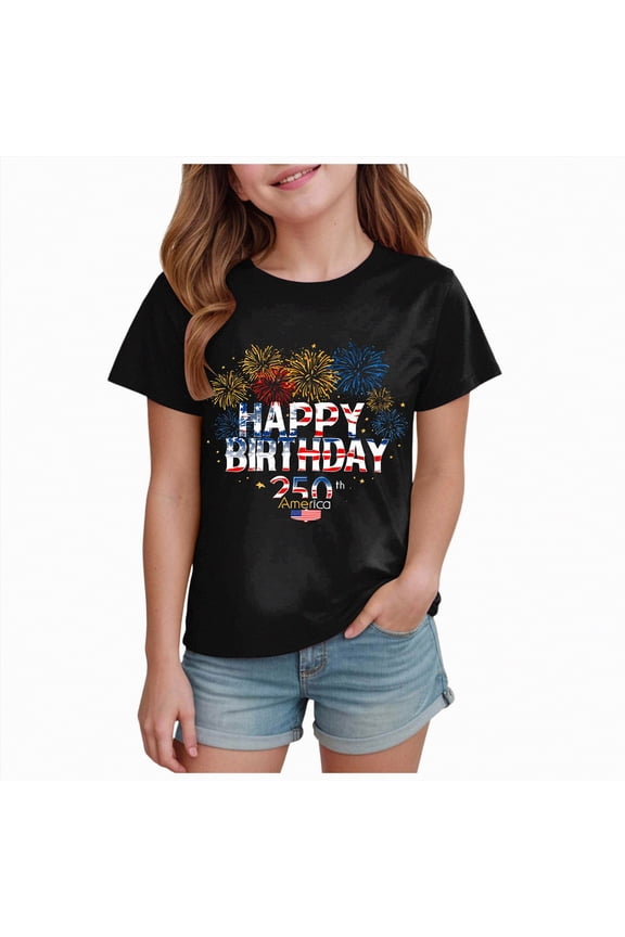 Toddler American Flag Tshirt for Boys Girls Patriotic Tops Kids 4th of July Outfits Tee USA Short Seleve Girls Patriotic Tops(Black,5-6 Years)