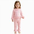 thumbnail image 1 of Leey-World Toddler Baby Girl Clothes Fall Long Sleeve Ruffle Tops Bell Bottoms Pants Set Waffle Knit Striped Flared Outfit(Red,12-18 Months), 1 of 5