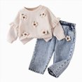 thumbnail image 1 of Leey-World Toddler Baby Girl Clothes Fall Winter Baby Girl Outfit Floral Crewneck Sweatshirt Bell Bottom Jeans Pants Set, 1 of 9