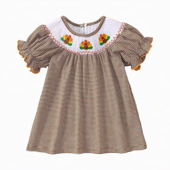 Leey-World Toddler Baby Girl Outfit Ruffle Heart Embroidery Dress Plaid Playwear Summer Outfit 6M-4T Baby Girls' Dress(Coffee,3-4 Years)