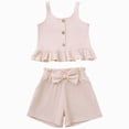 thumbnail image 1 of Leey-World Toddler Baby Girl Summer Clothes Outfit Funny Letter T Shirt Top Short Set Infant Girl Clothes 6 12 18 months 2T 3T Shorts Set(Beige,18-24 Months), 1 of 5