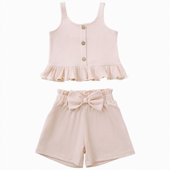 Leey-World Toddler Baby Girl Summer Clothes Outfit Funny Letter T Shirt Top Short Set Infant Girl Clothes 6 12 18 months 2T 3T Shorts Set(Beige,18-24 Months)