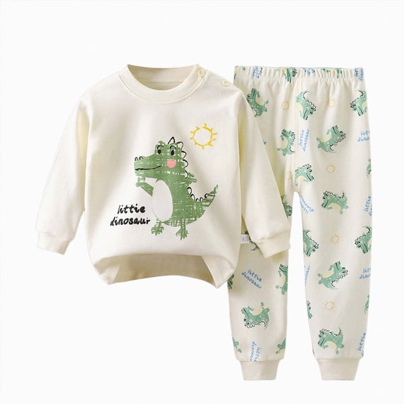 Leey-World Toddler Boy Clothes Baby Autumn Winter Outfit Long Sleeve T-Shirt Tops Casual Pants 2Pcs Clothing Set Cartoon Print 2PCS Set for 1t 2t 3t 4t 5t 6t Short Sets(Green,1-2 Years)