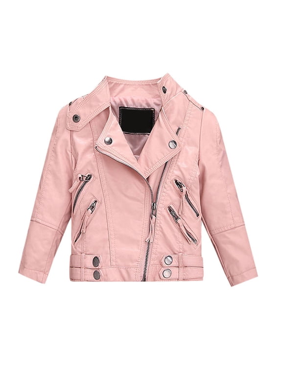 Toddler Boy Coats Boys Girls Faux Leather Jacket for Kids Motorcycle Biker Leather Jackets(Pink,10-140)