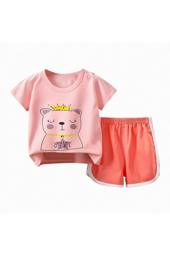 Toddler Boy Cotton Summer Short Sleeve T Shirt and Short Set|Orange,6-12 Months