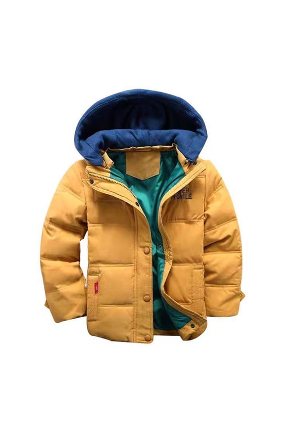 Toddler Boy Winter Coat Kids Winter Latest Thicken Hooded Jacket Warm Quilted Coat Casual Outdoor Cool Cute for Boys Girls Autumn Spring(Yellow,6-7 Years)