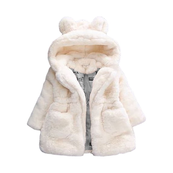 Leey-World Toddler Boys Coat Toddler Girls Winter Coat Fleece Jacket Overcoat Kids Faux Fur Hooded Outwear Clothes Warm Thicken 1-8 Years(White,12-18 Months)