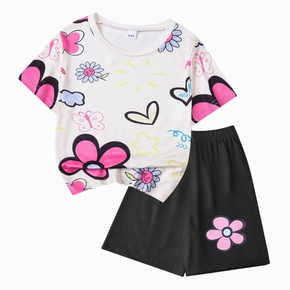 Leey-World Toddler Girl Clothes Floral Printed Top and Shorts Outfits 2Pcs Little Girls Clothing Set Size 3-7 Years(White,11-12 Years)