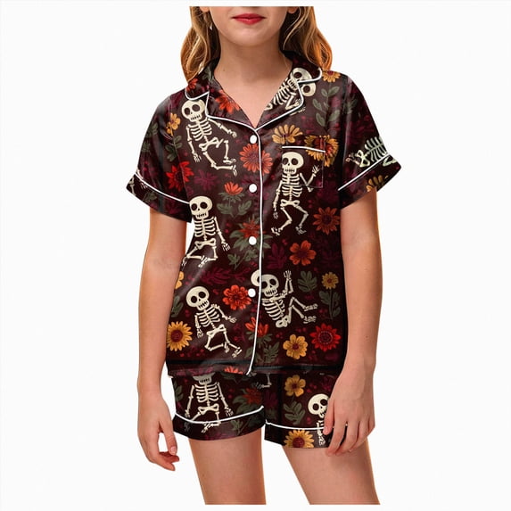 Leey-World Toddler Girl Pajamas Girls Halloween Pajamas - Kids 2 Piece Girl's PJ Set for Holiday - Short Sleeve Shirt & Shorts