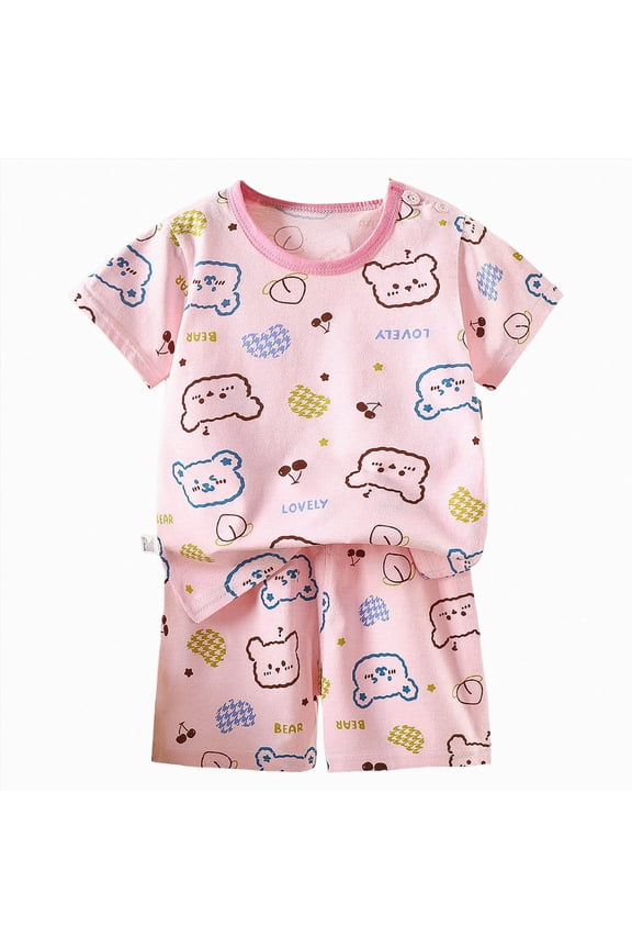 Toddler Girl Pjs Boys Girls Spring Summer Pajama Set for Toddlers Girls Summer Clothes Home Clothes Pajamas(Pink,3-4 Years)