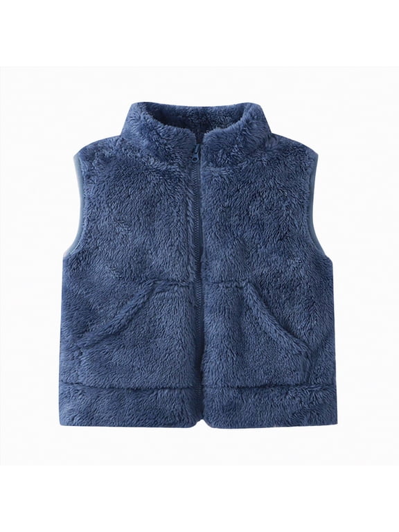 Toddler Girl Vest Boys Girls Polar Fleece Vest Jacket Ligntweight Plain Vest Full Zipper Sleeveless(Blue,6-12 Months)