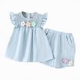 thumbnail image 1 of Leey-World Toddler Girl's Summer Clothes Short Sleeve Tops and Shorts 2 Piece Set Cute Vacation Outfits(Blue,3-4 Years), 1 of 4