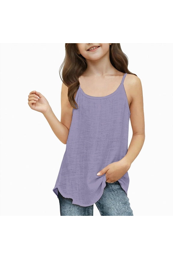 Toddler Girls Tank Tops Girls Tank Tops Kids Summer Crewneck Sleeveless Shirts Dancewear 5-14 Years(Purple,11-12 Years)