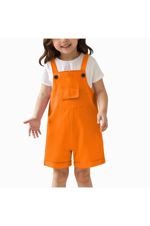 Toddler Girls or Boys Overall Shorts Kids Cute Shortalls(Orange,8-9 Years)