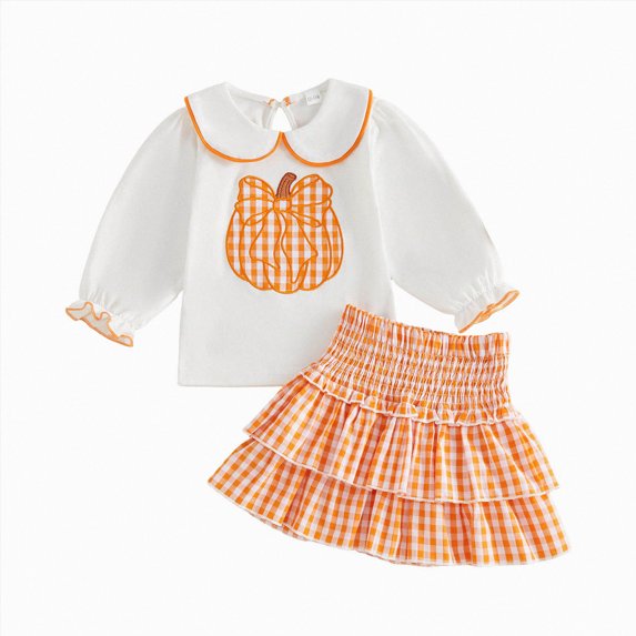 Leey-World Toddler Halloween Outfit Long Sleeve Pumpkin Sweatshirt Tulle Skirt Girls Fall Clothes(Orange,18-24 Months)
