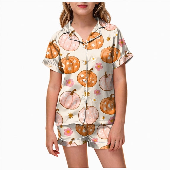Leey-World Toddler Halloween Pajamas Girl's Halloween Pajama Set Cute Cartoon Printed Short Sleeved Shorts Home Clothes Pjs for Girls 2T 3T 4T 5T 6T 7T 8T