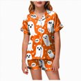 thumbnail image 1 of Leey-World Toddler Halloween Pajamas Girls Pajama Set Short Sleeve Button Down Satin Girls PJS Kids Sleepwear Summer Nightwear Loungewear Set, 1 of 5