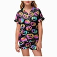 thumbnail image 1 of Leey-World Toddler Halloween Pjs Girls Satin Pajamas Summer Short Sleeve Button Down Silky Nighty PJS 2PCS Sleepwear Set Size 2-13Years Pjs for Girls 2T 3T 4T 5T 6T 7T 8T, 1 of 5