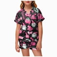 thumbnail image 1 of Leey-World Toddler Halloween Pjs Satin Pajama Sets Girls Silk Button Down Short Sleeve & Short Sleepwear 2PCS Pjs for Girls 2T 3T 4T 5T 6T 7T 8T, 1 of 5