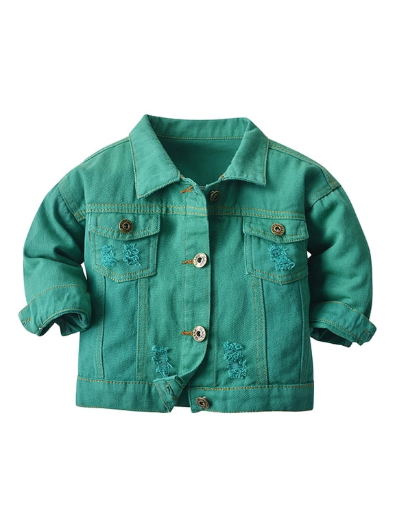 Toddler Jackets Toddler Baby Boys Girls Denim Jacket Casual Outerwear Clothing Distressed Jean Jacket Top Cowboy Autumn Spring Coat(Green,6-12 Months)