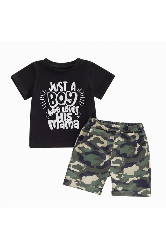 Toddler Kids Baby Boy Summer Clothes Sets 1T 2T 3T 4T 5T Letter Print Short Sleeve Tops Camouflage Shorts Outfits (Dark Gray,5-6 Years)