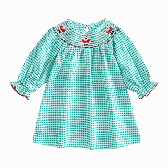 Leey-World Toddler Little Baby Girl Outfit Clover Smocked Dress Puff Short Sleeve Plaid Dress Irish Clothes Baby Girls Dresses(Green,3-4 Years)