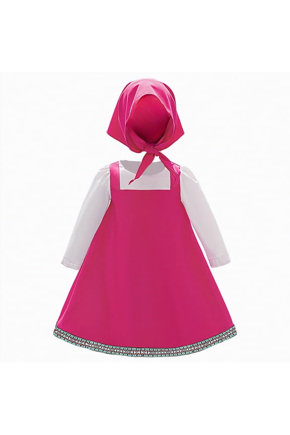 Toddler Little Girls and Bear Costume Folk Dress Up Birthday Party Halloween Outfit with Kerchief(Hot Pink,2-3 Years)