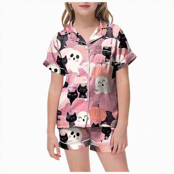 Leey-World Toddler Pajamas Cute And Fun Cartoon Print Short Sleeved And Shorts Set For Kid's Halloween Parties