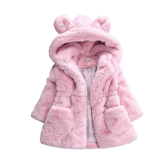 Leey-World Toddler Winter Coats For Boys Toddler Girls Winter Coat Fleece Jacket Overcoat Kids Faux Fur Hooded Outwear Clothes Warm Thicken 1-8 Years(Pink,3-4 Years)
