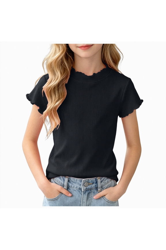 Tshirts Toddler Girl Toddler Baby Girls T Shirts Kids Cotton Casual Crew Neck T-Shirts Little Girl Short Sleeve Shirt Blouse for 1-7 Years(Black,3-4 Years)