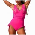 thumbnail image 1 of Leey-World Tummy Control Swimsuits One Piece V Neck Slimming Bathing Suit for Women Cutout Ruched Shapewear Swimwear Woman Swimsuit One Piece(Hot Pink,S), 1 of 6
