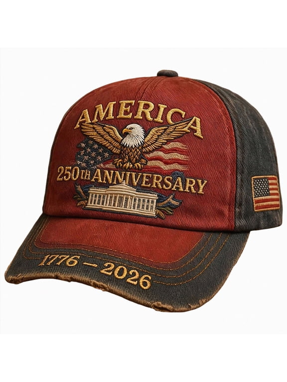 USA 250th Anniversary Washed-Cotton Baseball Cap Patriotic Hat American 250 Year Merchandise for Men Women,Red