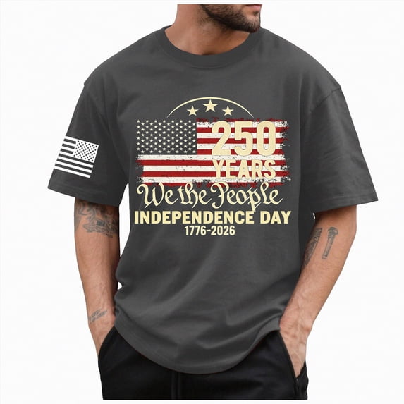 Leey-World Usa 250th Anniversary T Shirt Flag Heart 1776 2026 July 4th 250th Birthday T-Shirt(Dark Gray,S)