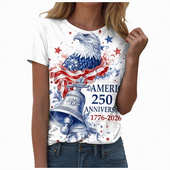 Leey-World We The People 250 Years of Freedom 1776-2026 250th Birthday T-Shirt Funny 4th Of July Shirts for Women(White,M)
