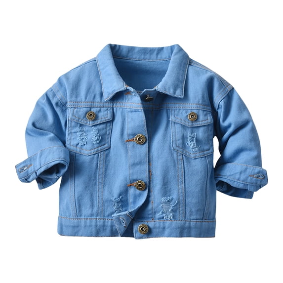 Leey-World Winter Coat Toddler Boy Toddler Baby Boys Girls Denim Jacket Casual Outerwear Clothing Distressed Jean Jacket Top Cowboy Autumn Spring Coat(Blue,3-6 Months)