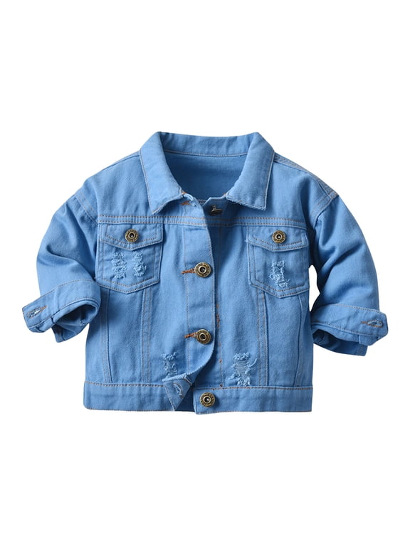 Winter Coat Toddler Boy Toddler Baby Boys Girls Denim Jacket Casual Outerwear Clothing Distressed Jean Jacket Top Cowboy Autumn Spring Coat(Blue,3-6 Months)