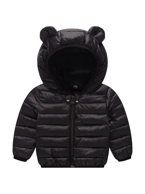 Winter Coats For Toddler Girls Winter Down Coats for Kids Baby Boys Girls Light Puffer Padded Jacket Bear Hoods Infant Outerwear(Black,12-18 Months)
