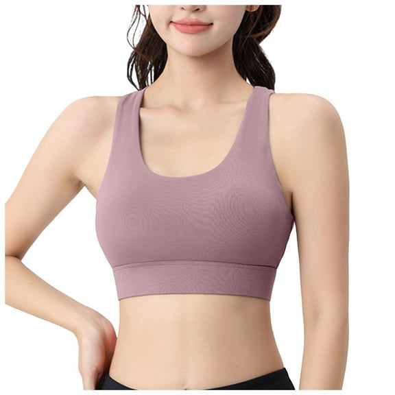 Leey-World Wireless Bras With Support and Lift V-Neck Sports Bras for Women - Adjustable Thin Straps Padded Yoga Top Basic Wireless Camisole Pink,L