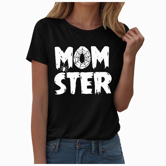 Leey-World Women Halloween Shirt Funny Momster Halloween Mom Costume Family Matching T-Shirt(Black,L)