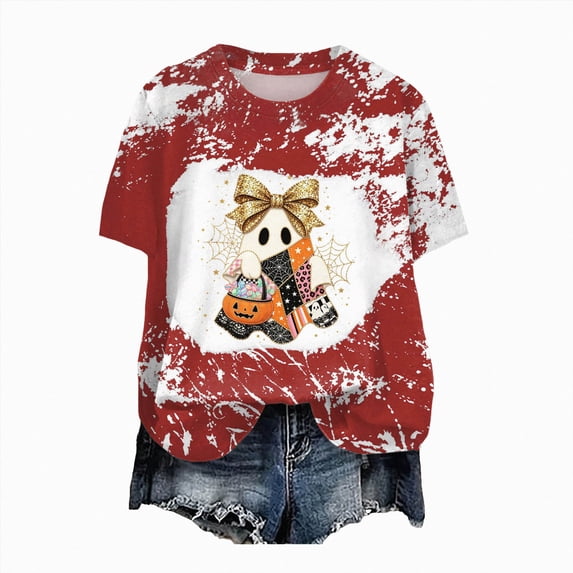 Leey-World Women Halloween Tshirt Women Fashion Crew Neck Short Sleeve Tops Casual Loose Basic T Shirt