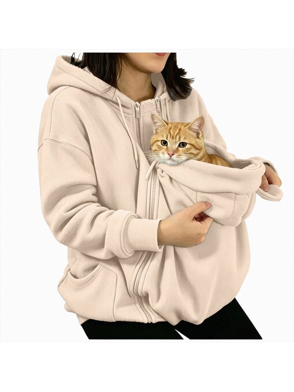 Women's Zip Up 2 in 1 Maternity Pet Wearing Hoodie Sweatshirt Jacket