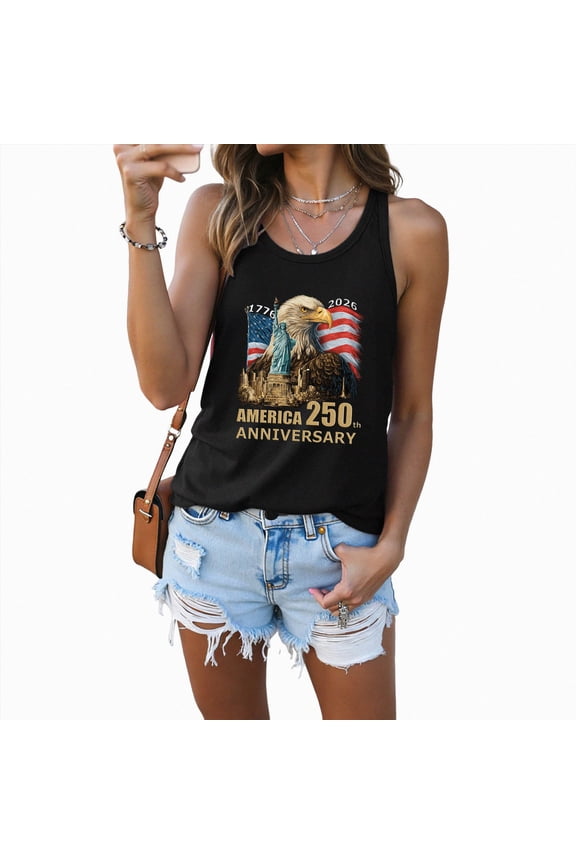 Womens 250th Anniversary Usa Shirt Womens Tank Tops Summer Graphic Tanks Beach Vacation Tops Loose Running Athletic Sleeveless Shirt(Black,S)