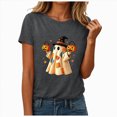 thumbnail image 1 of Leey-World Womens Graphic T Shirts Women Fall Halloween Crew Neck Shirt Casual Funny Family Party Celebration Short Sleeve Tee Pumpkin Top for Holiday, 1 of 7