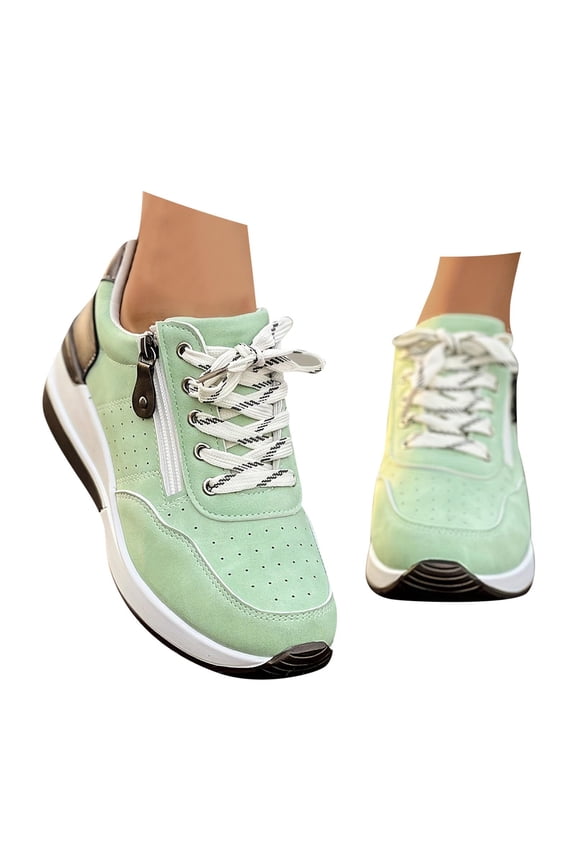 Womens Hiking Shoes Women Platform Sneakers Women’s Slip-On Colorblocked Athletic Sneakers Non Slip Work Shoes Women(Light Green,7.5)