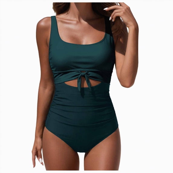 Leey-World Womens One Piece Swimsuits Tummy Control Bathing Suit U-Wire Cutout Textured Slimming Swimsuit One Piece(Navy,M)