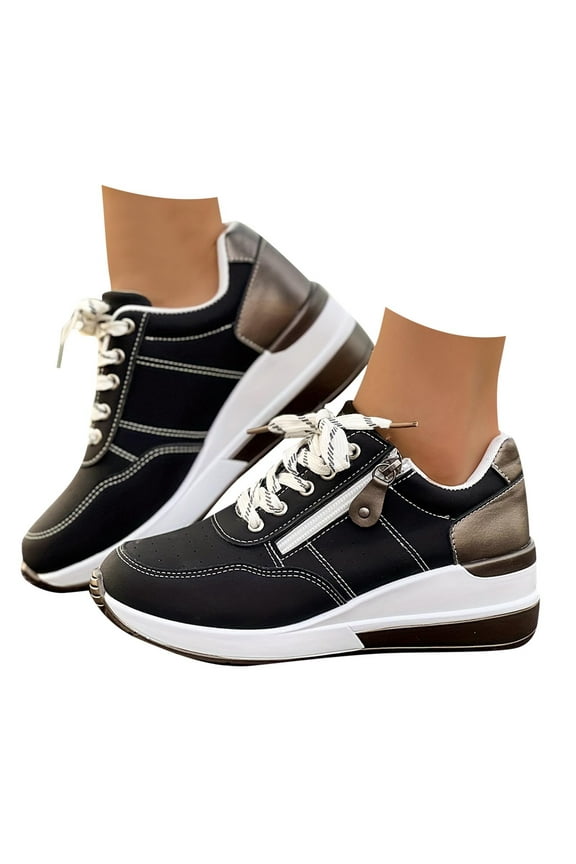Womens Tennis Shoes Women's Platform Casual Lace Up Sneakers, Wide Width Available Orthopedic Shoes for Women(Black,6.5)