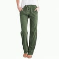 thumbnail image 1 of Leey-World Womens Work Pants Women Flowy Pants Drawstring Waist Wide Leg Palazzo Beach Pants Loose Fit with Pockets(Army Green,M), 1 of 6