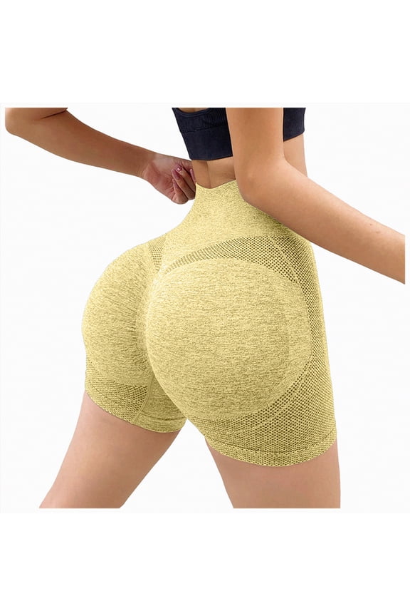 Workout Gym Shorts Women, High Waisted Seamless Butt Lifting Scrunch Butt Sports Shorts(Yellow,M)