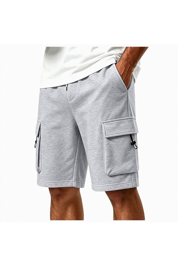 Workout Shorts Men Men's Shorts Casual Classic Fit Drawstring Summer Beach Shorts with Elastic Waist and Pockets(Light Gray,L)