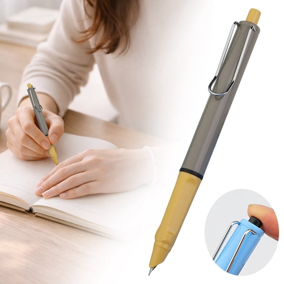 Leeye 0.38mm Retractable Fountain Pen with Converter, Press Fine Nib Refillable Ink Pen, Smooth Writing Fountain Pen for Students & Office, Khaki